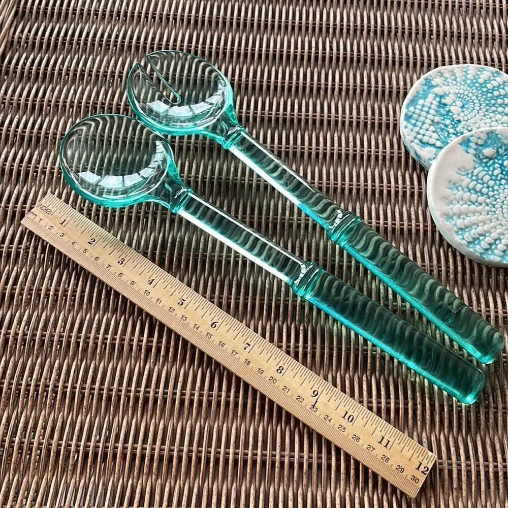 MCM Teal Lucite Salad Serving Set